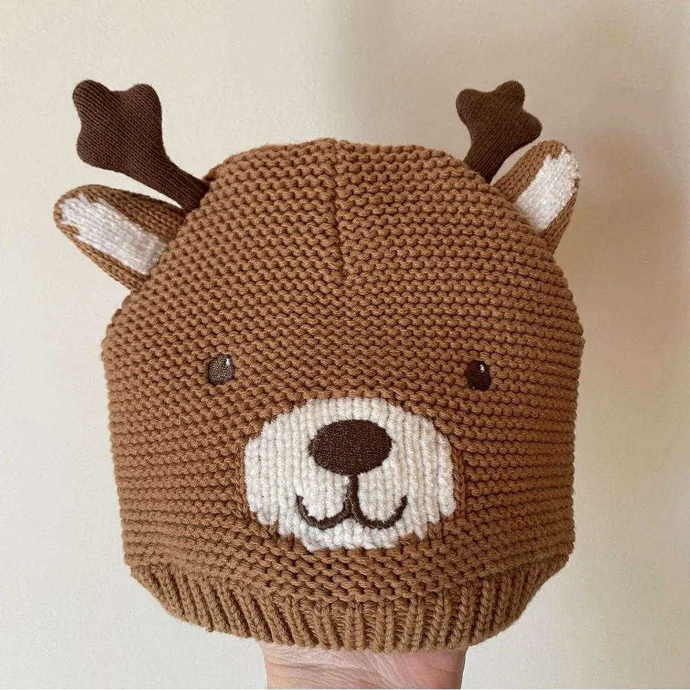 NWOT Carters Baby Brown Knit Deer‎ Beanie 12-24 months